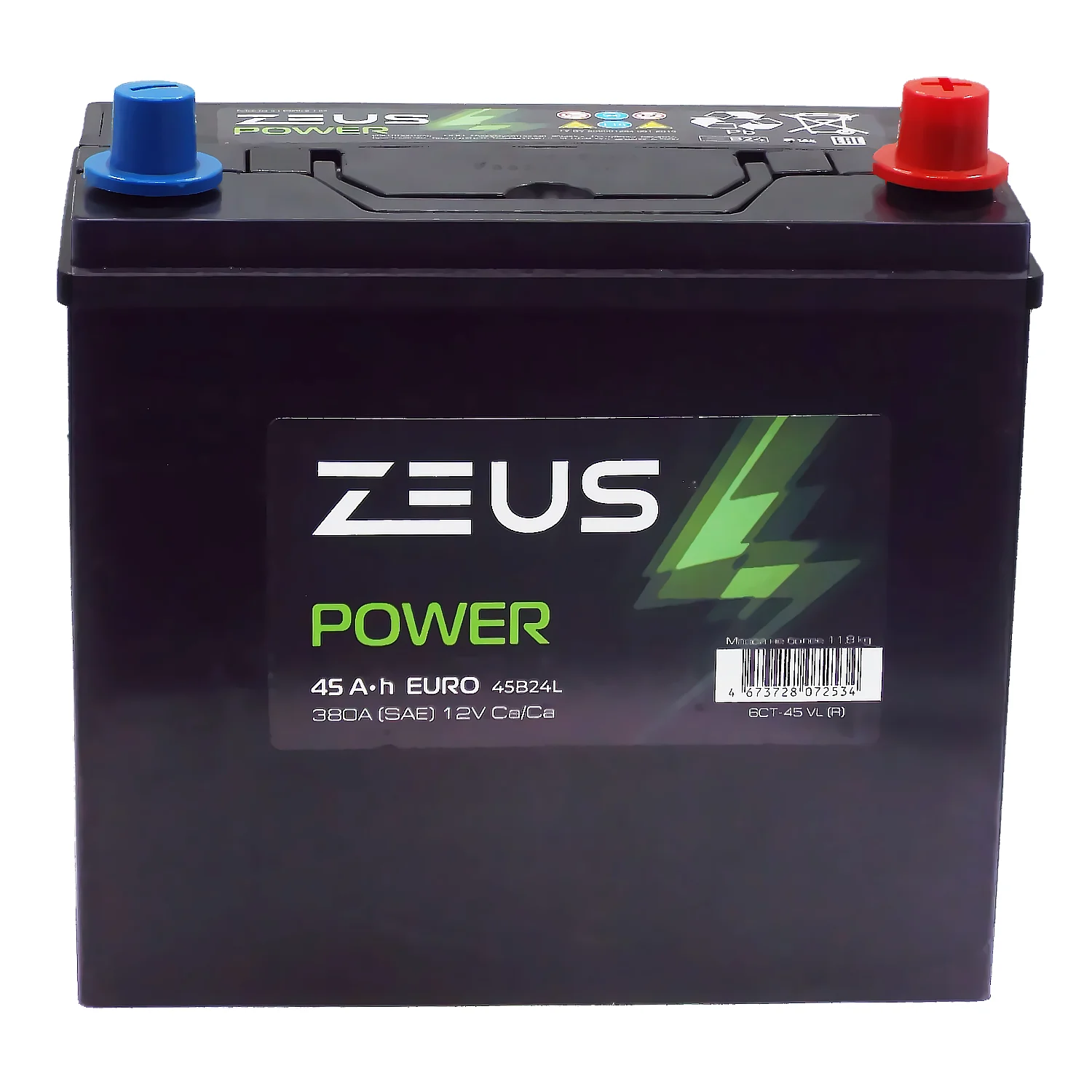 Аккумулятор ZEUS POWER Asia 45B24L 45 Ач о.п. Фото 1