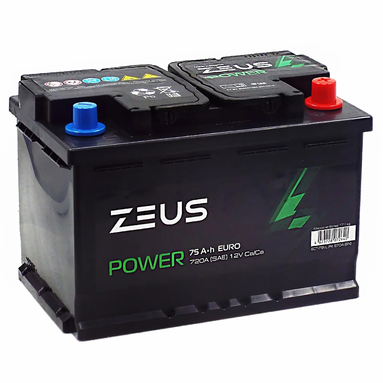 Аккумулятор ZEUS POWER 75 Ач о.п. 1AK