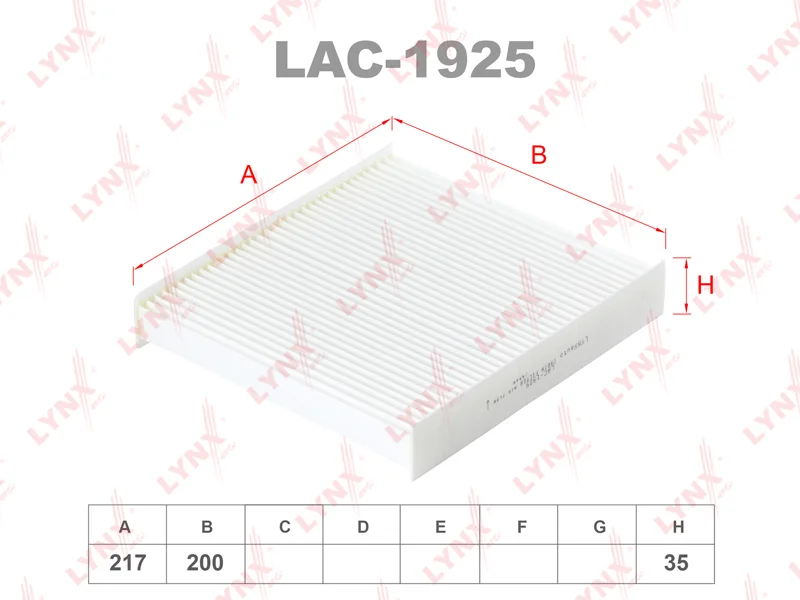 Фильтр салонный LYNX LAC-1925 (CU22011, GB-9978, SA1324) LADA / RENAULT / NISSAN Фото 1